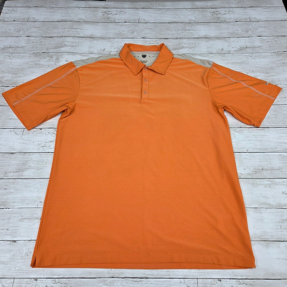 Nike Polo Shirt Men Large Orange Nike Golf Fit Dry Short Sleeve 206472-805 Mesh
